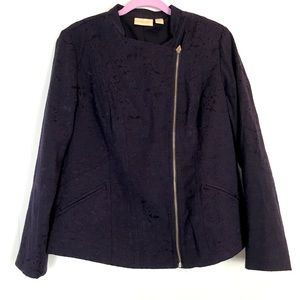 Chicos Jacquard Purple Moto Jacket Cotton Blend Work Casual Size Small/1 Lined